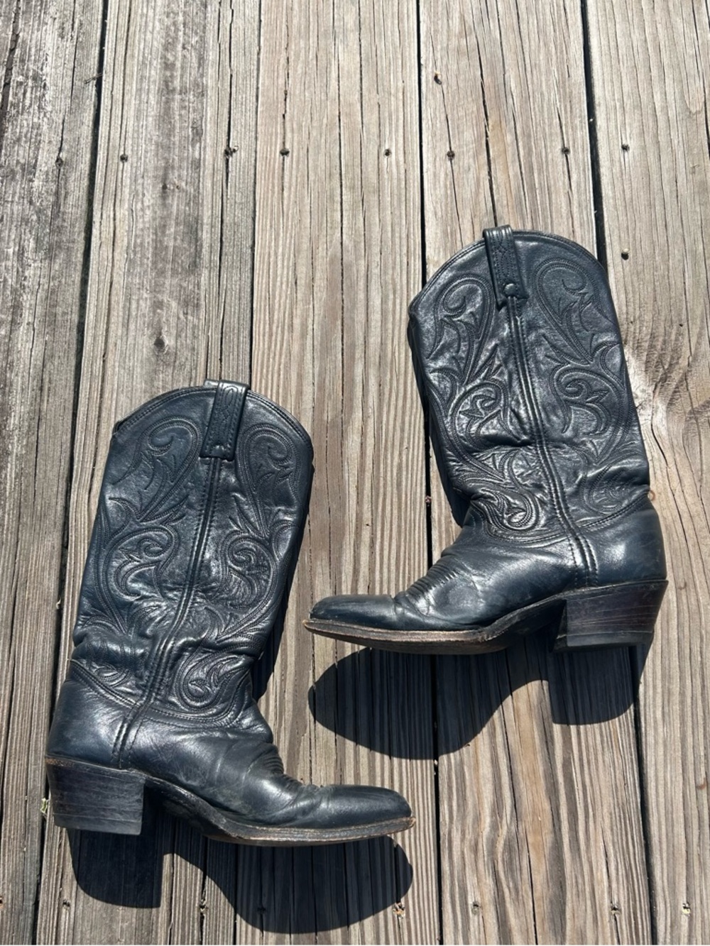 Dan Post Black Leather Western Cowboy Boots Mens 6.5 / Womens 8